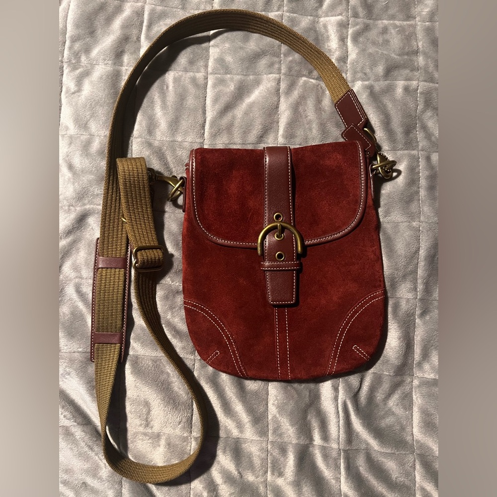 Coach Burgundy Suede Crossbody Bag